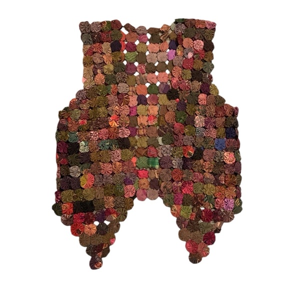 Vintage Jackets & Blazers - Vintage Handmade Yo-yo Brown Multicolor Boho Patchwork Vest OOAK